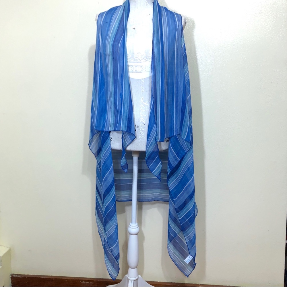 Sheer Blue and White Striped Cardigan/Swimsuit Cover